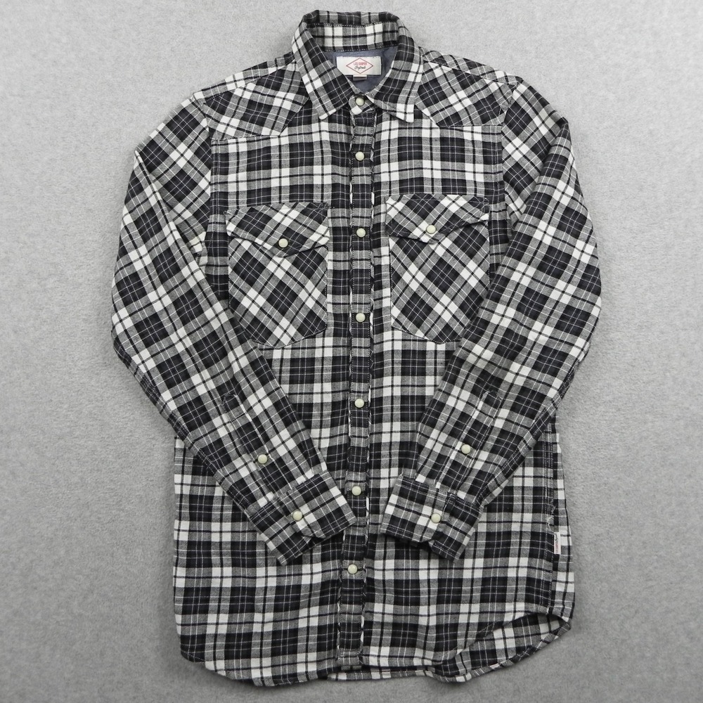 Lee Cooper Originals Shirt Mens Small Western Pearl Snap Black Plaid Long Sleeve